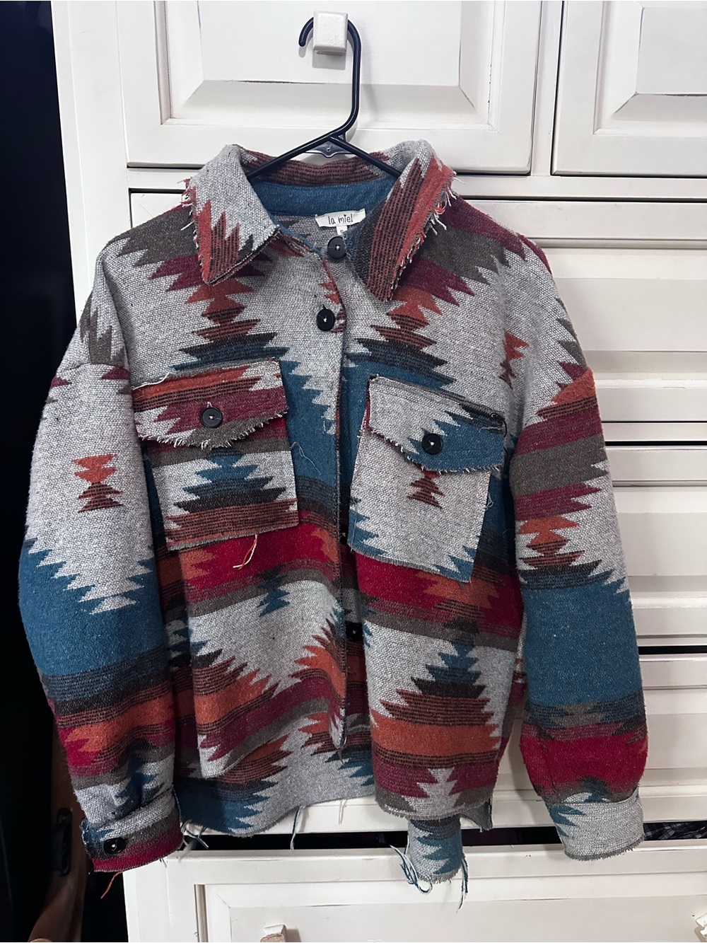Aztec-Print Shacket Jacket - Grey Multi